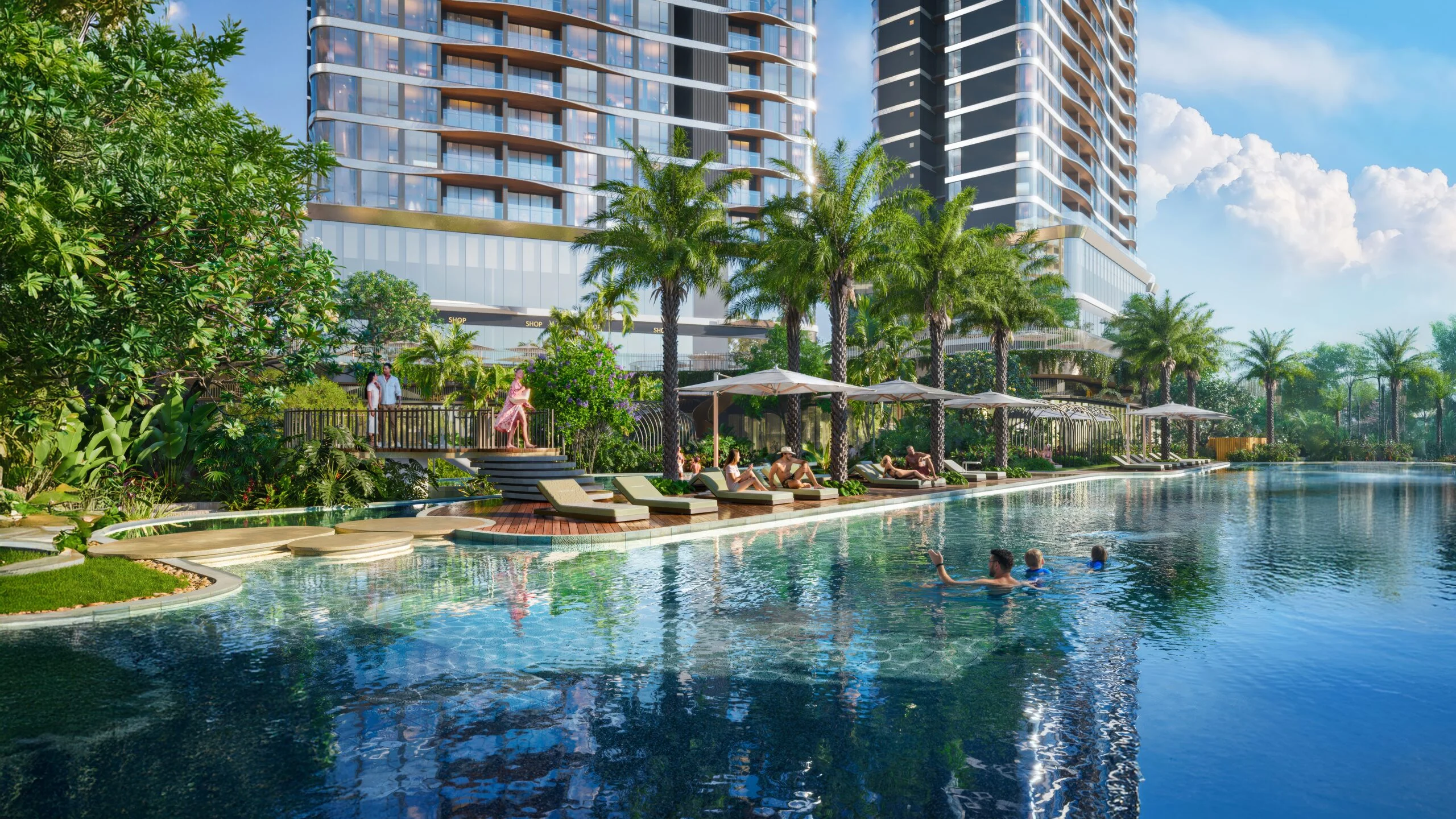 Phối cảnh hồ bơi 70 m — Palm River / Hướng Việt Properties